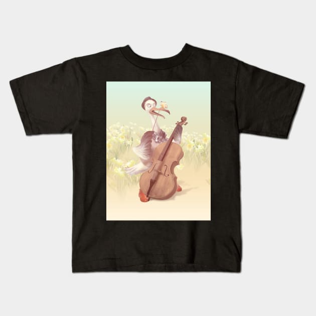 The Ostrich Playing Cello Kids T-Shirt by zkozkohi